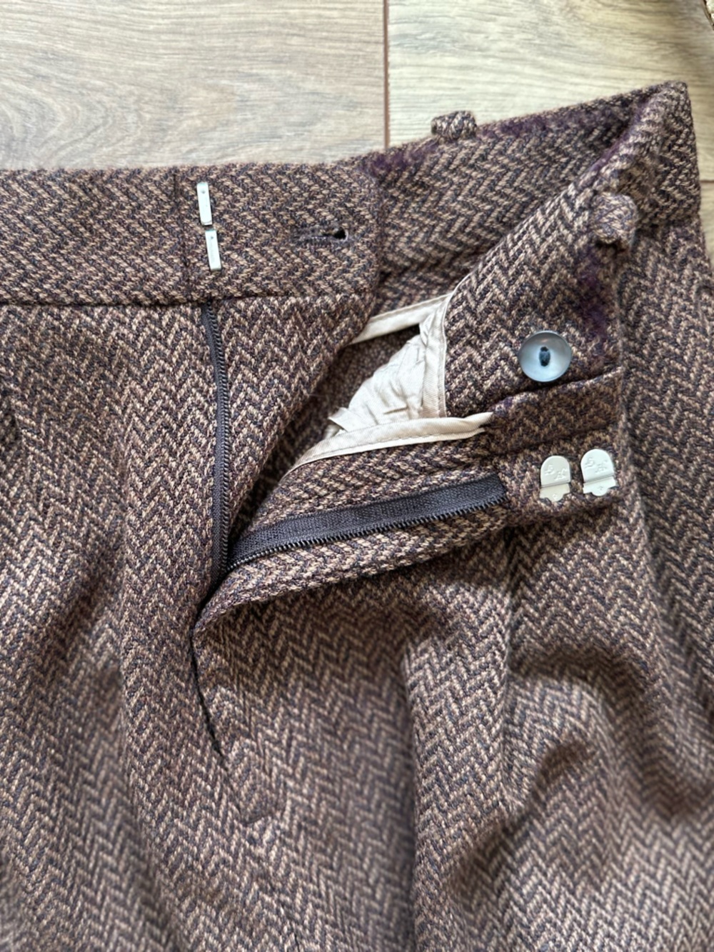 Vintage Barry Bricken Herringbone Wool Pants Pleated Brown | Size 6 - Picture 12 of 12
